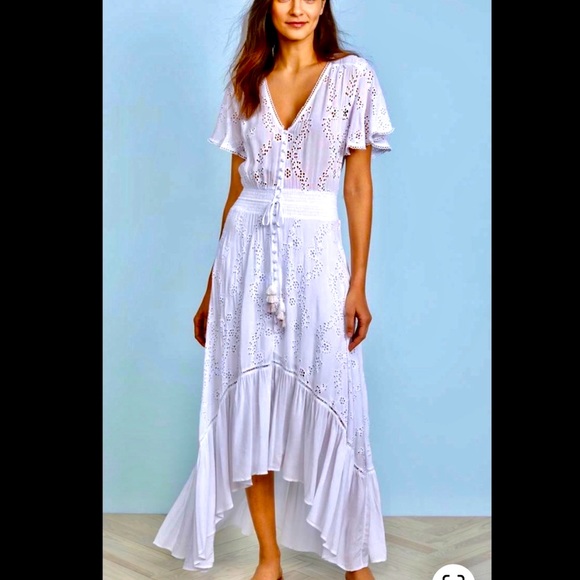 ❤️ YFB Young Fabulous & Broke White Costa Eyelet High-Low Dress Rare Size Large